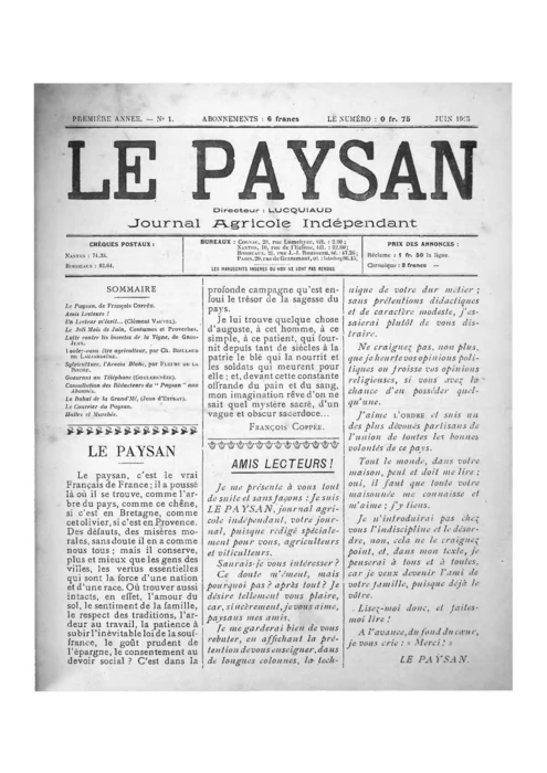 Le Paysan, premier numéro, juin 1925